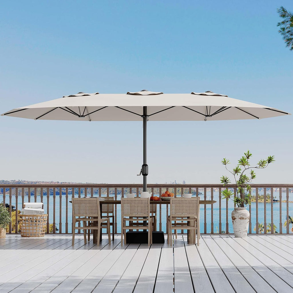 15ft Patio Umbrella with Solar-Powered LED Lights
