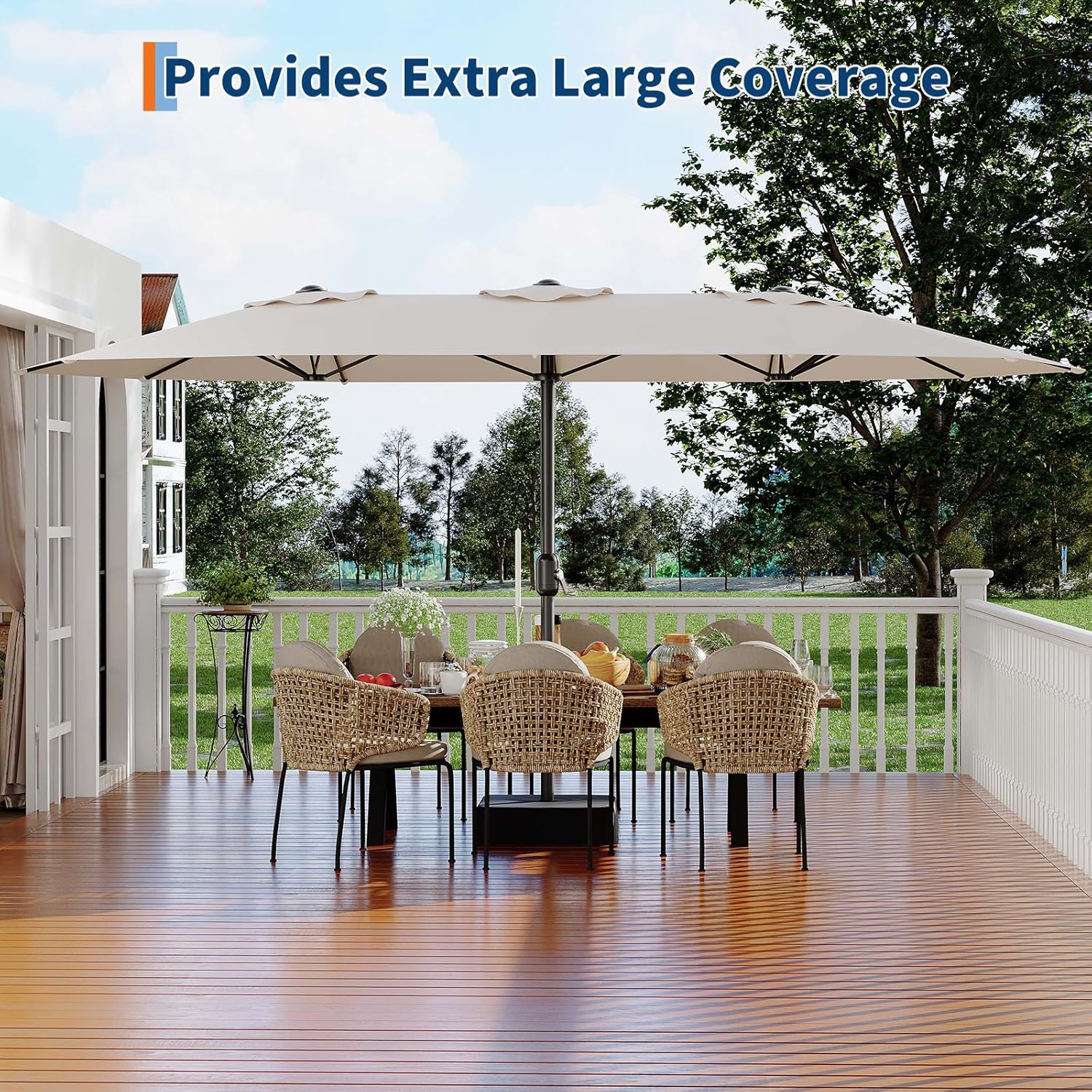 15ft Patio Umbrella with Solar-Powered LED Lights