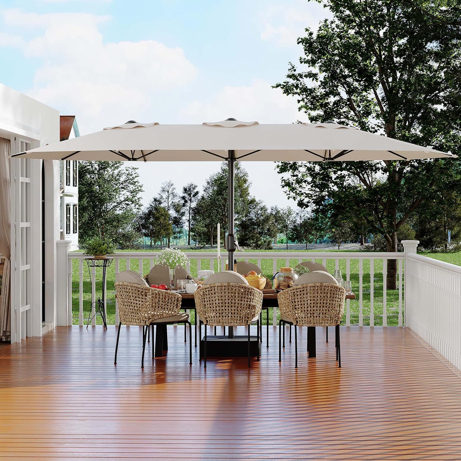 15ft Patio Umbrella with Solar-Powered LED Lights
