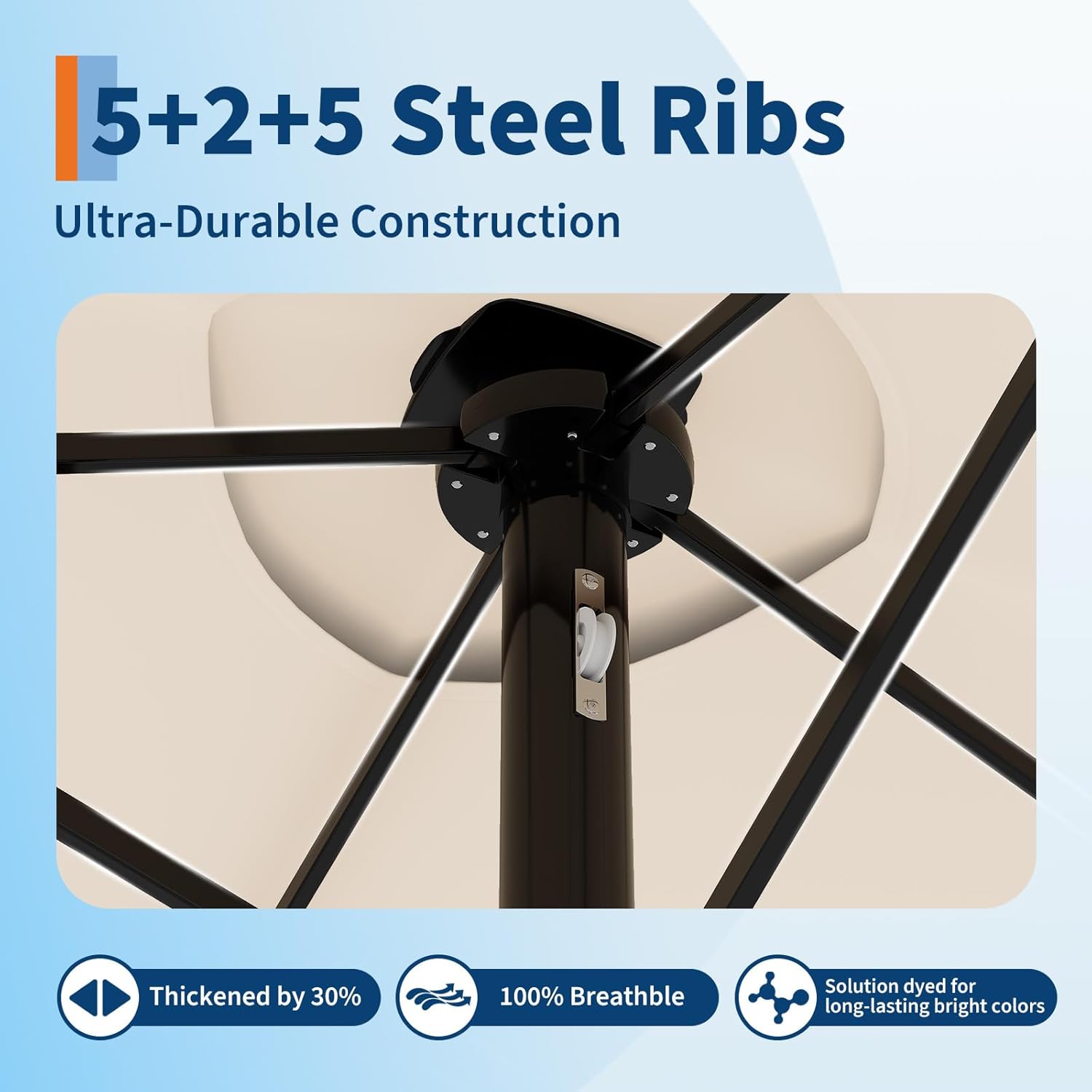 15ft Patio Umbrella with Solar-Powered LED Lights