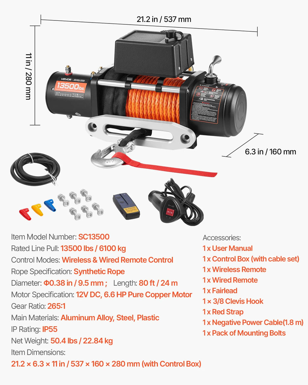 Electric Winch - 13500 lbs Load Capacity