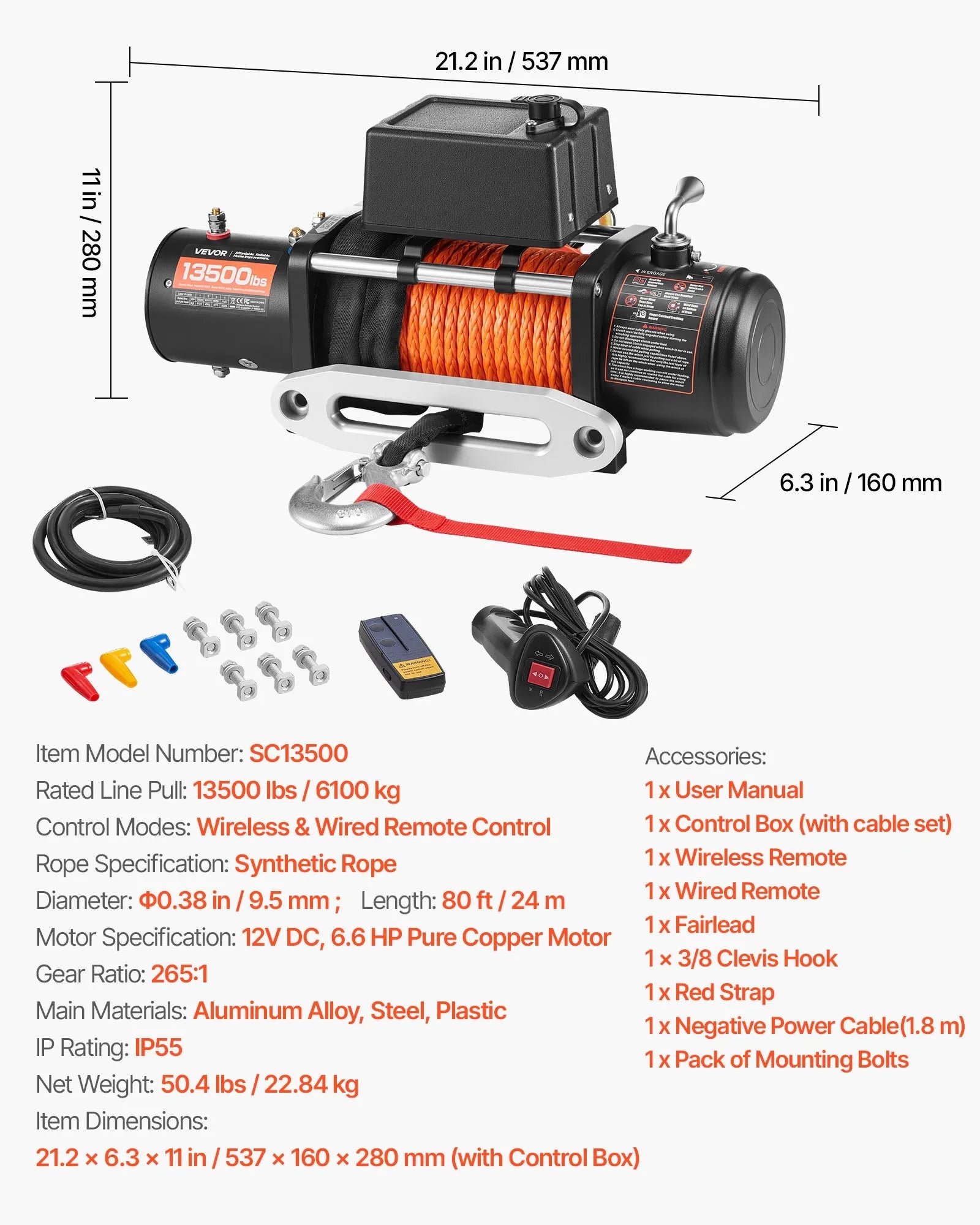 Electric Winch - 13500 lbs Load Capacity