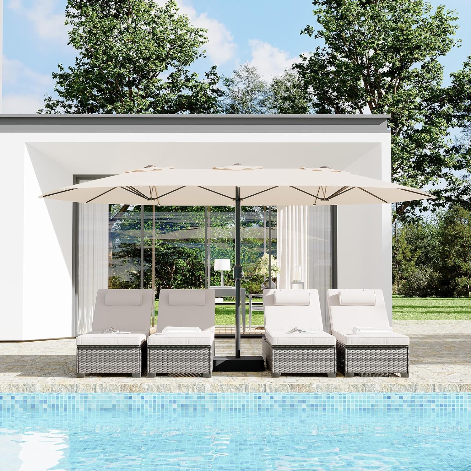 15ft Patio Umbrella with Solar-Powered LED Lights