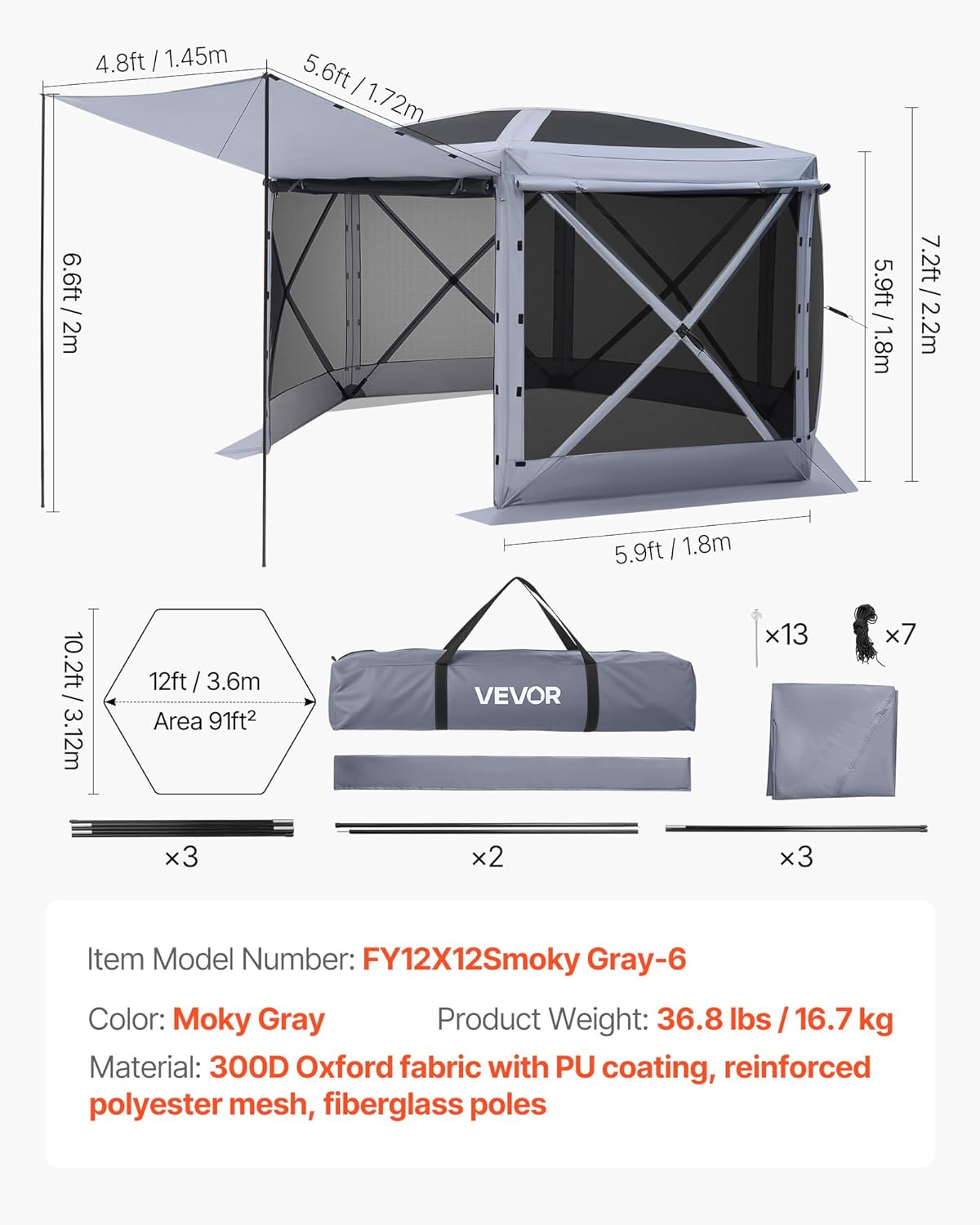 Pop up Gazebo Screen Tent 12 x 12 ft