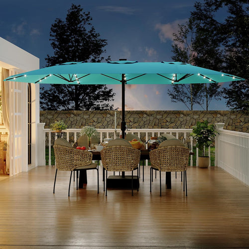 15ft Patio Umbrella with Solar-Powered LED Lights