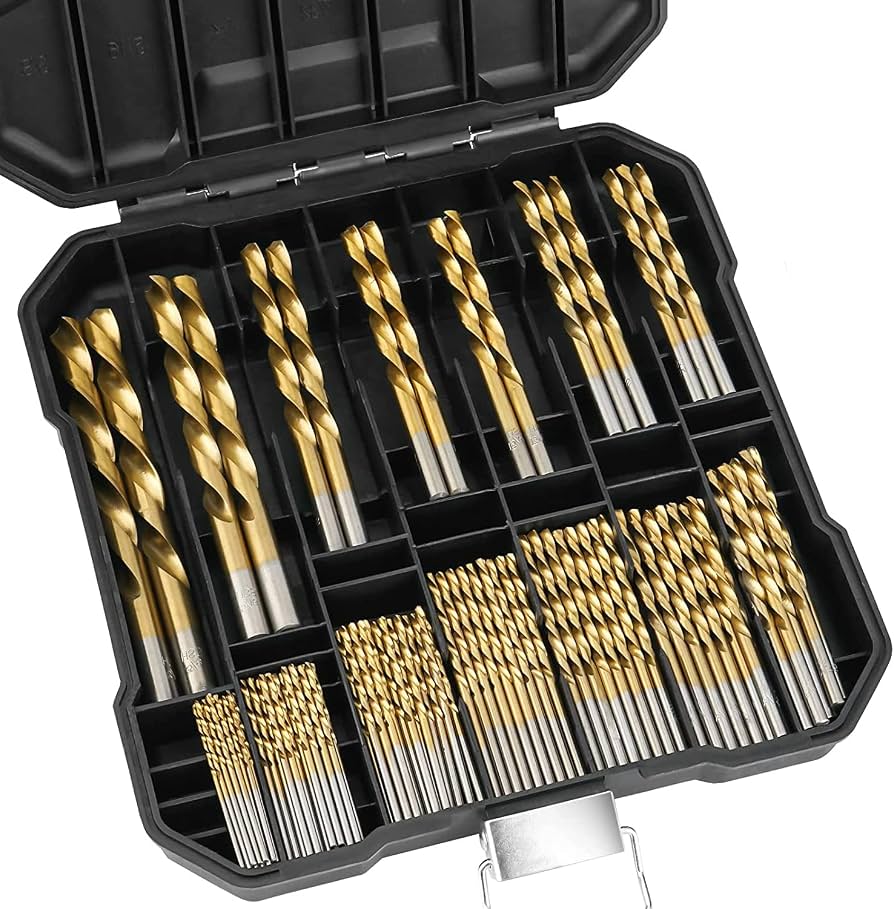 Titanium-Coated Drill Bit Set 99-piece HSS 135 degree split point 1.5 to 10mm