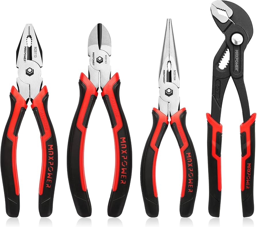 4-Piece Pliers Set 8 inch linesman diagonal cutters needle nose and 10 inch water pump pliers