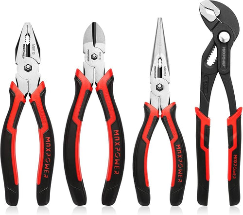 4-Piece Pliers Set 8 inch linesman diagonal cutters needle nose and 10 inch water pump pliers