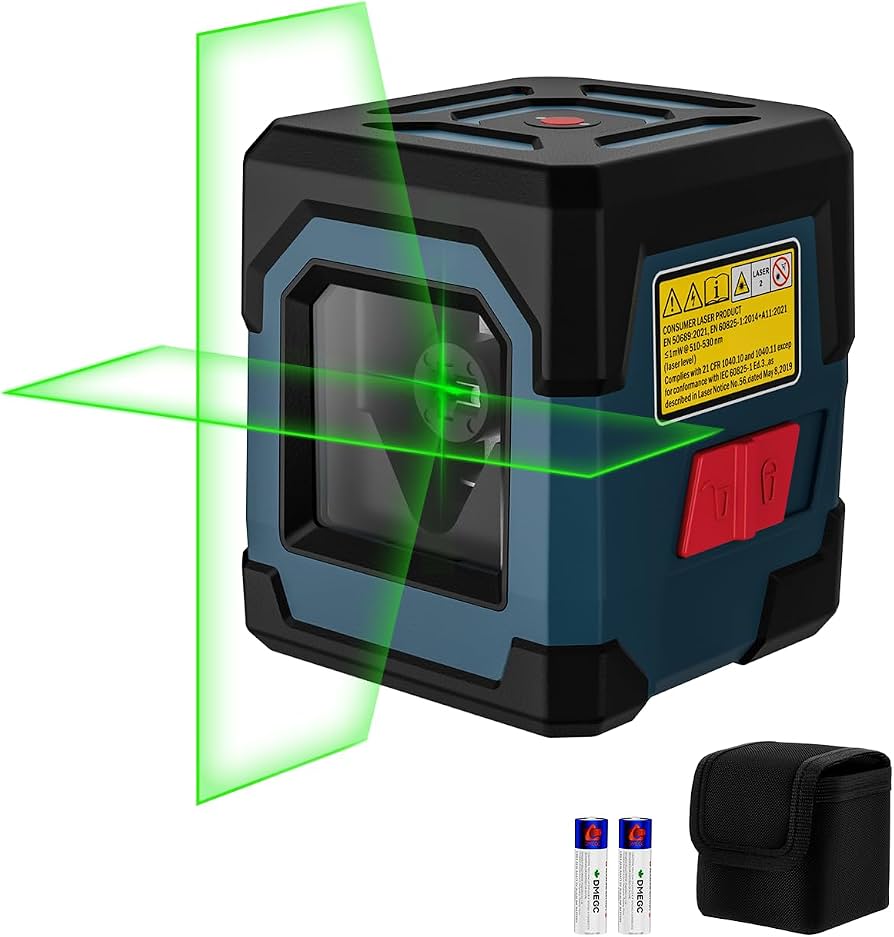 Self-Leveling Cross Line Laser Level 100ft green beam 360 degree rotatable with carrying pouch