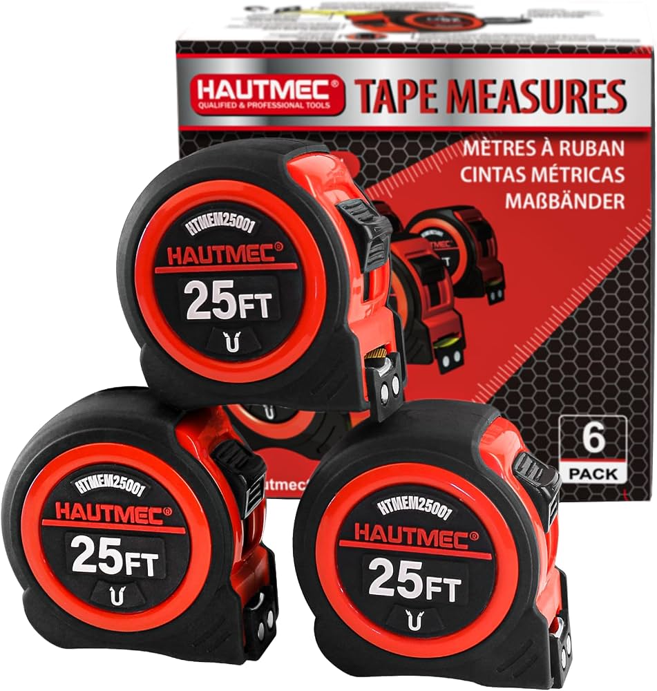 Heavy Duty Retractable Tape Measure 25ft with magnetic hook fractions and belt clip