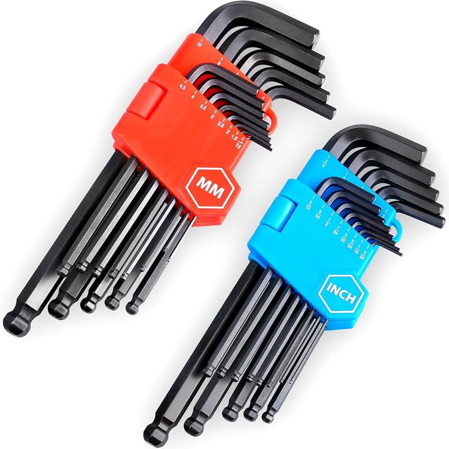 Ball-End Hex Key Allen Wrench Set 26-piece SAE and metric chrome-vanadium steel color-coded